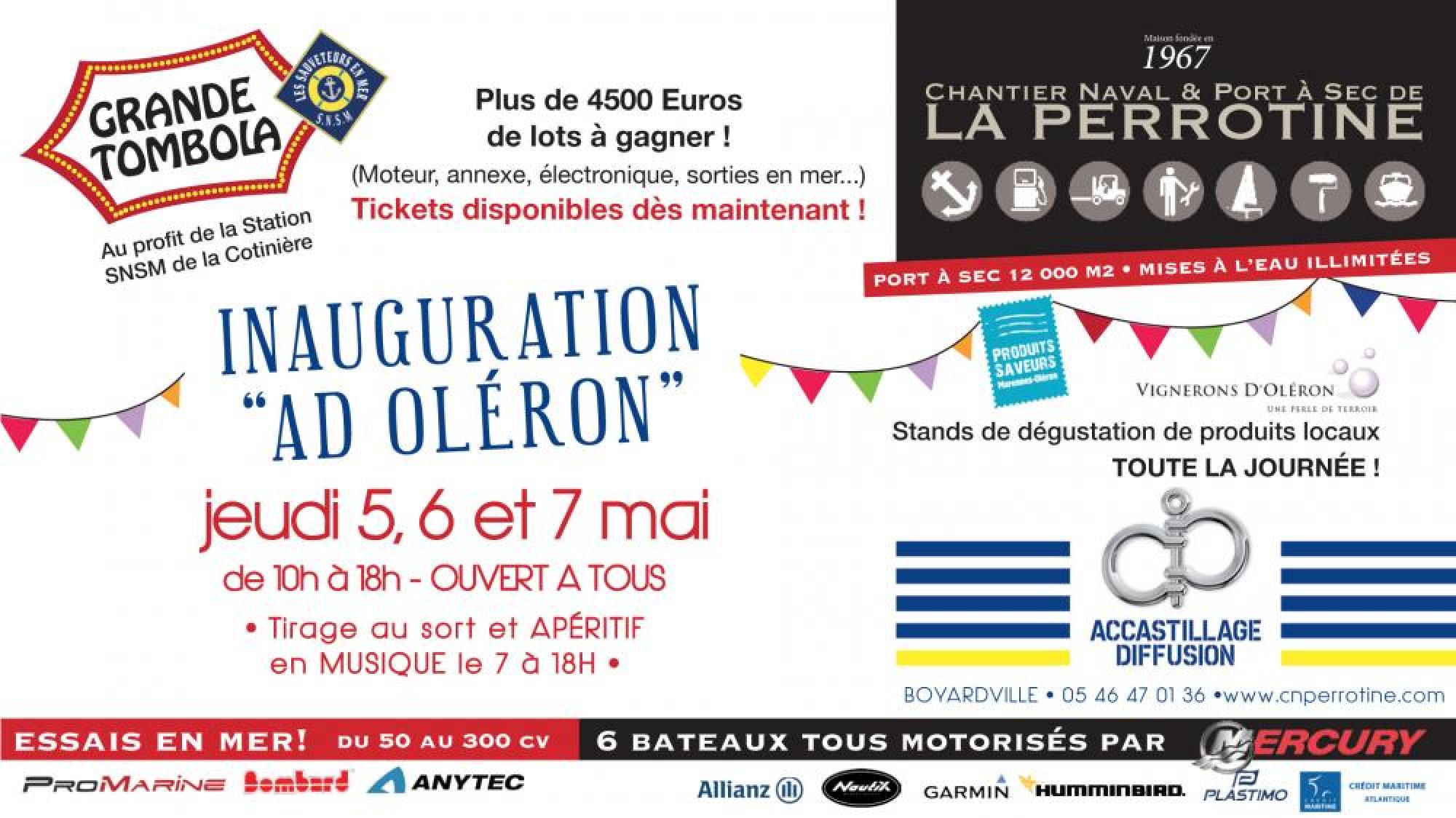 Affiche porte ouvertes / tombola SNSM 5, 6 et 7 mai 2016 - Chantier Naval et Port à sec La Perrotine à Boyardville - Affiche porte ouvertes / tombola SNSM 5, 6 et 7 mai 2016 (Tombola au tarif de 3 Euros) - Chantier Naval et Port à sec La Perrotine - Actualités du Chantier Naval et Port à sec La Perrotine Ile d'Oléron (Charente Maritime)